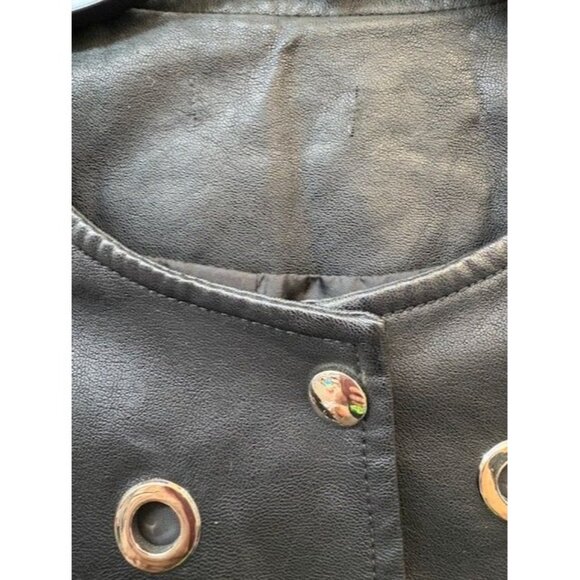 Black Faux Leather Jacket With Grommet Detailing & Snap Closure - Picture 4 of 4
